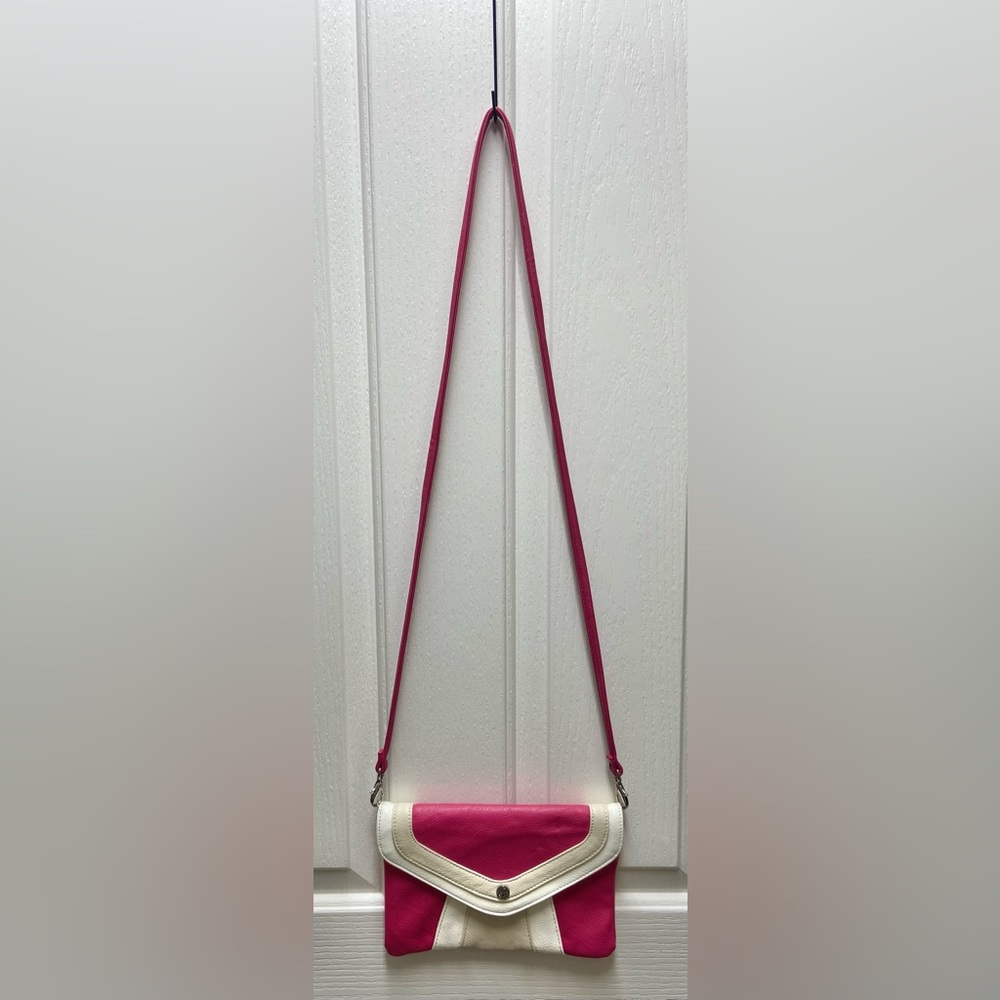 Pink and cream envelope style crossbody purse